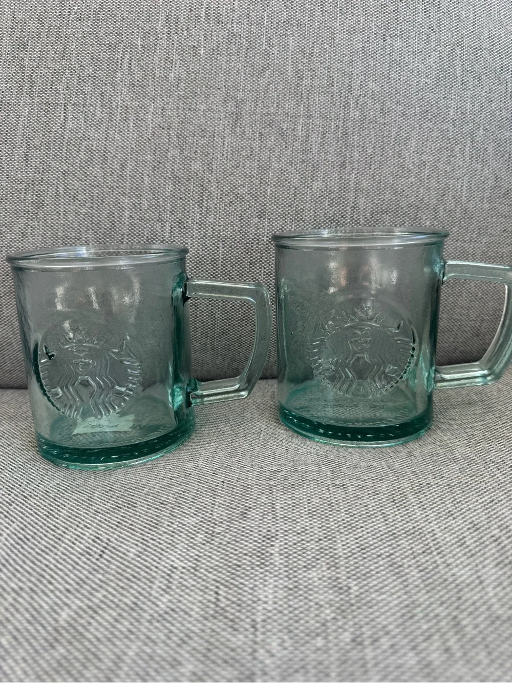 Starbucks pair of Recycled Glass embossed siren logo tinted 12oz cold brew mugs